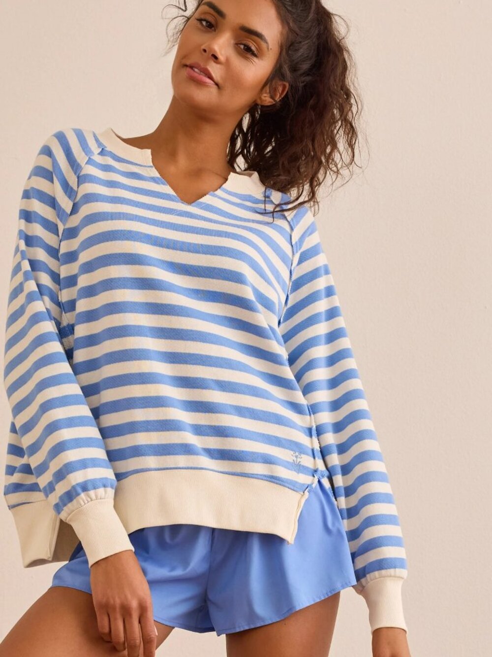 Altar'd State AS Revival Align V-Neck Pullover in Blue Stripe